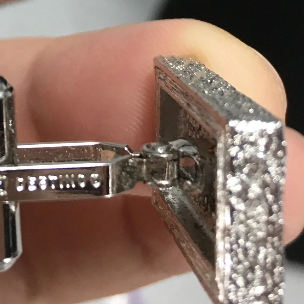 Cesting Rectangle Diamond Cuff Links, Black, Cream